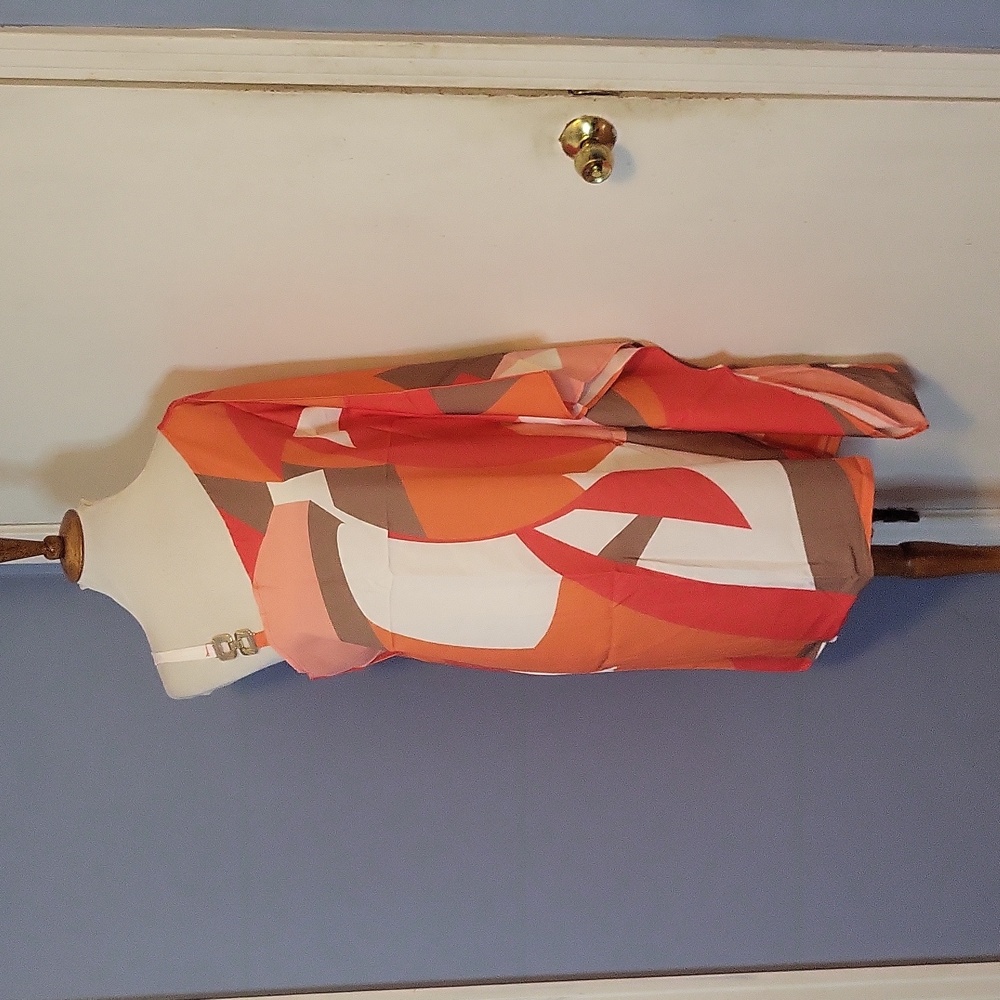 NEW Dramatic One Shoulder Dress Orange Black Mod Drape Sleeve Plus 2X Sexy